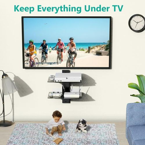 Zeno Black 2 FIoating Shelf with Strengthened Tempered Glass for DVD Players/Cable Boxes/Games Consoles/TV Accessories- Black