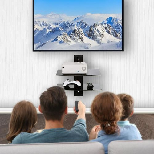 Zeno Black 2 FIoating Shelf with Strengthened Tempered Glass for DVD Players/Cable Boxes/Games Consoles/TV Accessories- Black