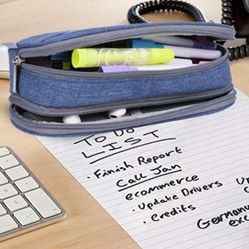 Pencil And Pen Case Office Organizer Bag Cosmetic Bag Blue