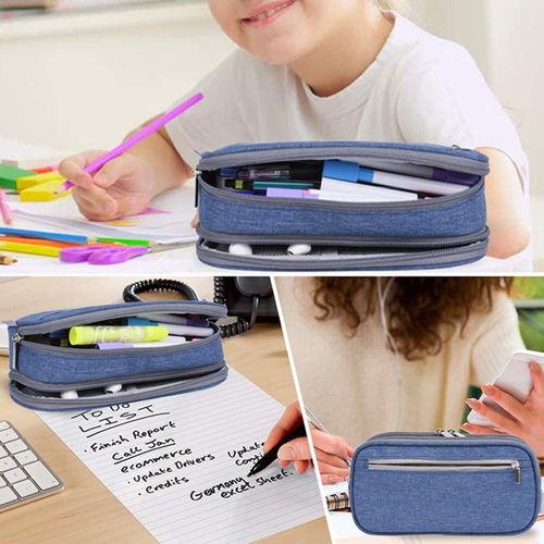 Pencil And Pen Case Office Organizer Bag Cosmetic Bag Blue