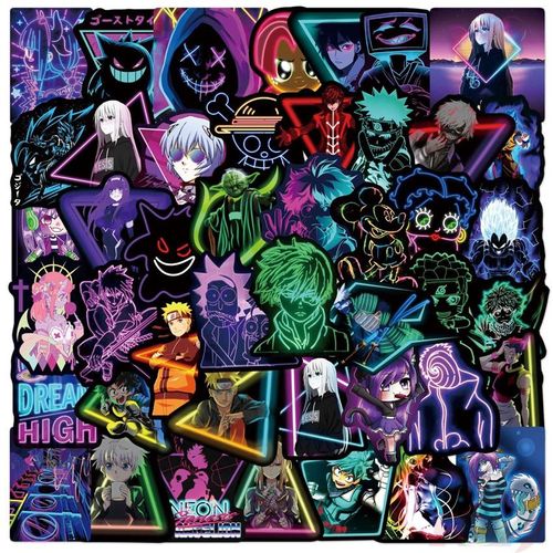 Neon Color Styles Classical Anime Cartoon Series 02 Mixed Graffiti Stickers  50Pcs/Set DIY Fashion Waterproof Decals Doodle Stickers