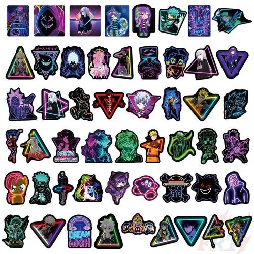 Neon Color Styles Classical Anime Cartoon Series 02 Mixed Graffiti Stickers  50Pcs/Set DIY Fashion Waterproof Decals Doodle Stickers