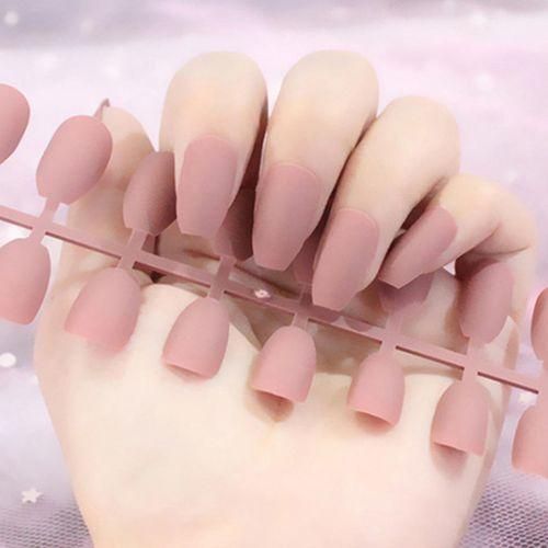 24Pcs Art Natural Matte Artificial Nails Tips Press On Cover  Beige