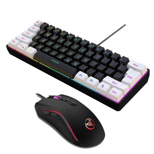 HXSJ V700BW A869 USB Keyboard Mouse Kit 61-key Wired RGB Backlight Computer Keyboard LED Lighting 3200DPI Gaming Mouse