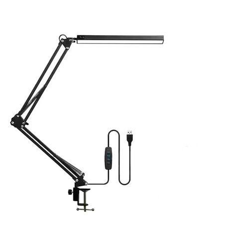 Long arm folding desk lamp with ultra bright LED tube USB socket and three types of light adjustment