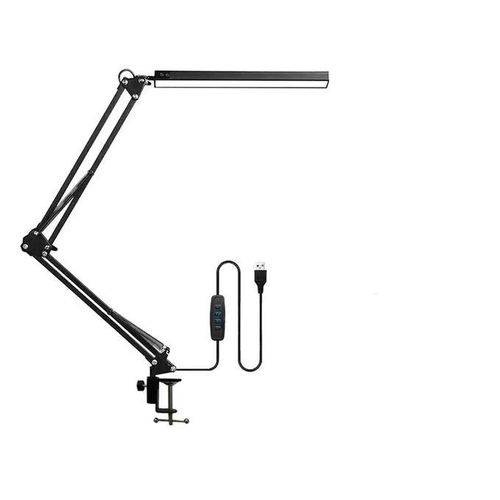 Long arm folding desk lamp with ultra bright LED tube USB socket and three types of light adjustment