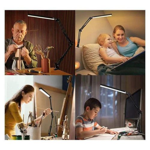 Long arm folding desk lamp with ultra bright LED tube USB socket and three types of light adjustment