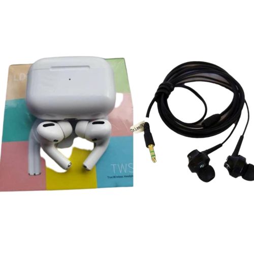 Airpods Pro Tws Checked Earpods With Free Dr. Lee Wired Earphones - White