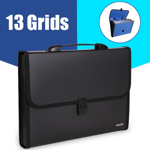 DELI School File Case Paper Organizer File Folder Document Stand Bag 13 Pockets Black