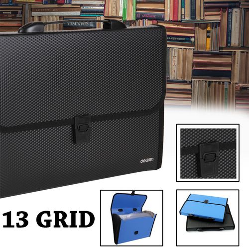 DELI School File Case Paper Organizer File Folder Document Stand Bag 13 Pockets Black