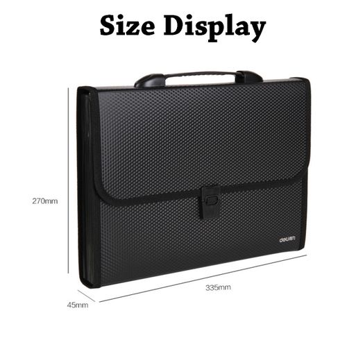 DELI School File Case Paper Organizer File Folder Document Stand Bag 13 Pockets Black