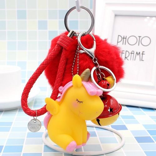 Pink Unicorn Hair Ball Keychain Ladies Bag Pendant Keychain Plush Ball Fluffy Artificial Rabbit Hair Keychain Girl Key Pendant