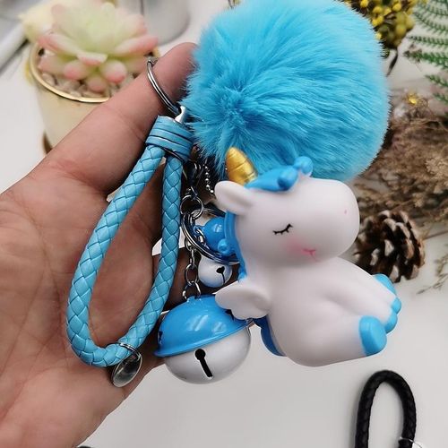 Pink Unicorn Hair Ball Keychain Ladies Bag Pendant Keychain Plush Ball Fluffy Artificial Rabbit Hair Keychain Girl Key Pendant