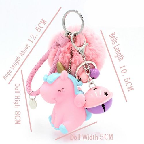 Pink Unicorn Hair Ball Keychain Ladies Bag Pendant Keychain Plush Ball Fluffy Artificial Rabbit Hair Keychain Girl Key Pendant