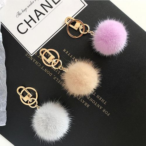 Luxury Real Mink Fur Fluffy Pompom Keychain Trinket Kids Girls Women Bag Purse Charm Car Key Accessories Emo Jewelry S