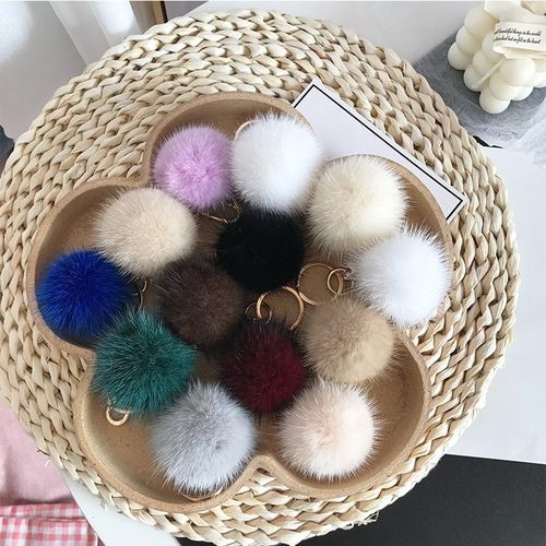 Luxury Real Mink Fur Fluffy Pompom Keychain Trinket Kids Girls Women Bag Purse Charm Car Key Accessories Emo Jewelry S