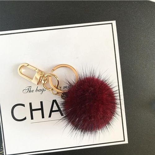 Luxury Real Mink Fur Fluffy Pompom Keychain Trinket Kids Girls Women Bag Purse Charm Car Key Accessories Emo Jewelry S
