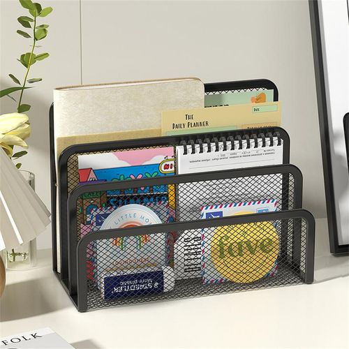 Papers Trays Notebook Stand Rack Desk 3-layer Black Metal Mesh Holder for Magazine Document File Book Rack Organizer