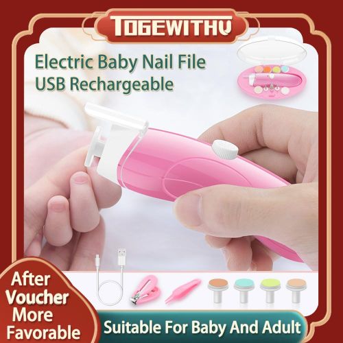 TOGEWITHU Electric Baby Nail File, USB Rechargeable Baby Nail Trimming Set With LED Light Toenails Fingernails Care Baby Grooming Kit For Newborn Infant Toddler Or Women With Baby Nail Clipper And Tweezers Baby Nail Cut Grinder Polisher Baby Nail Care Kit