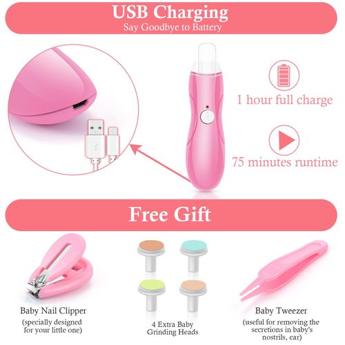TOGEWITHU Electric Baby Nail File, USB Rechargeable Baby Nail Trimming Set With LED Light Toenails Fingernails Care Baby Grooming Kit For Newborn Infant Toddler Or Women With Baby Nail Clipper And Tweezers Baby Nail Cut Grinder Polisher Baby Nail Care Kit