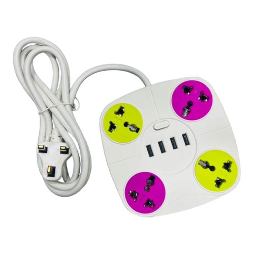 Smart 4 Way Portable Original Extension Cable With USB New Safety Socket In White