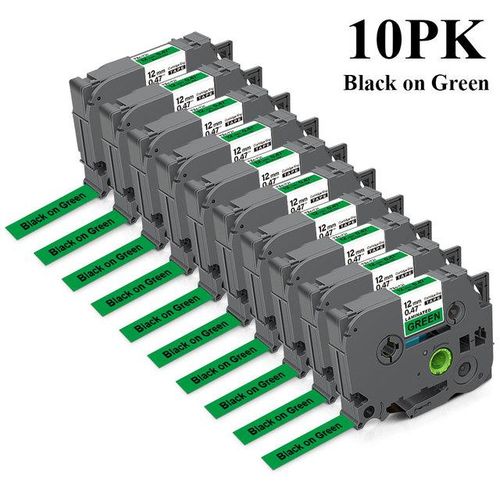3~10pk 6/9/12mm 231 Tape Tz231 Tz-White-Label Lamination For Brother Tz-231 Cassette Ribbon Compatible Brother P-Touch Labeller-Black on Green_12mm