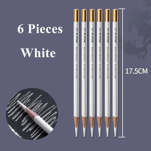 6Pcs Professional Sketch Charcoal Pencil Black/White 4mm Core High-gloss Drawing Sketching Pencil for Art Supplies