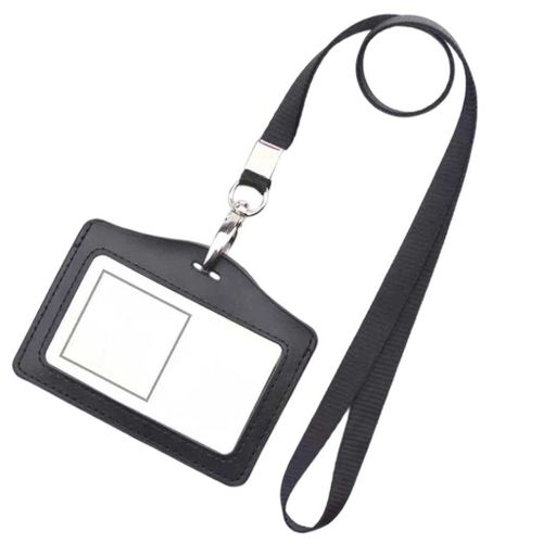 Credit ID Badge Holder And Neck Lanyard Dustproof Horizontal Black