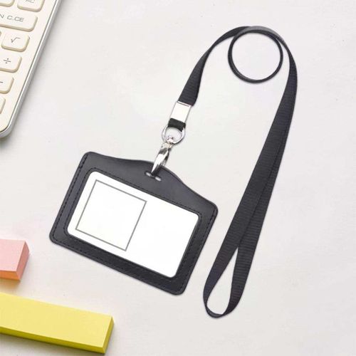Credit ID Badge Holder And Neck Lanyard Dustproof Horizontal Black