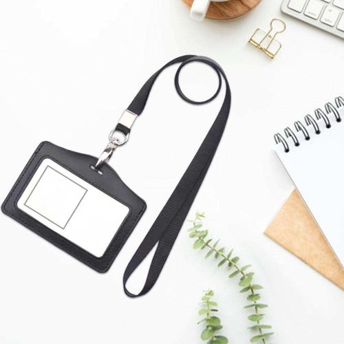 Credit ID Badge Holder And Neck Lanyard Dustproof Horizontal Black
