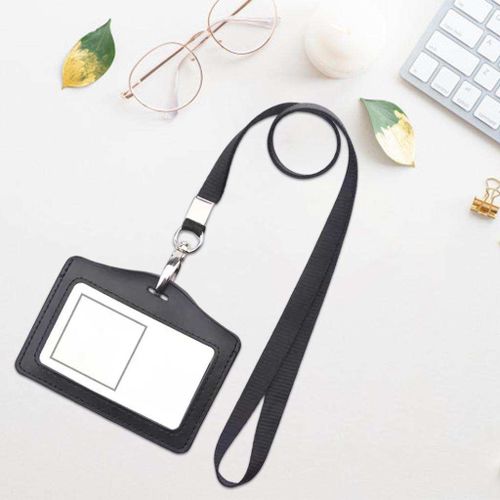 Credit ID Badge Holder And Neck Lanyard Dustproof Horizontal Black