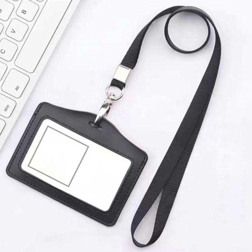 Credit ID Badge Holder And Neck Lanyard Dustproof Horizontal Black