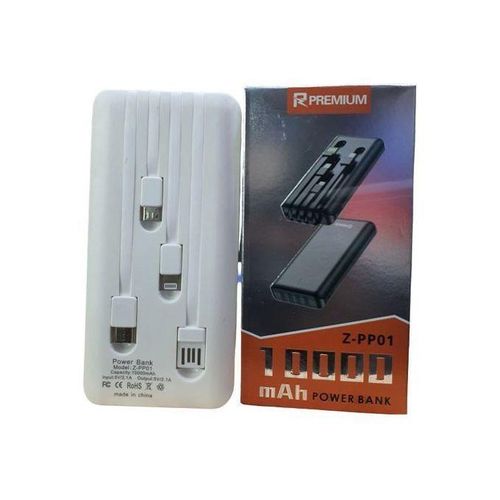 Powr Bank 10000mAh Portable Multi-Cable Power Bank - White/Black