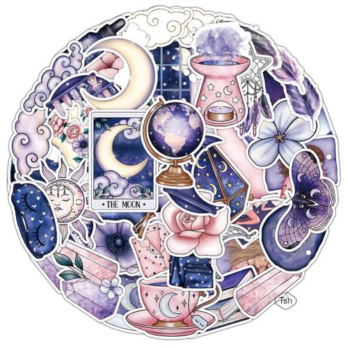 50PCS Midnight Magic-Moon Stickers Waterproof DIY Stickers