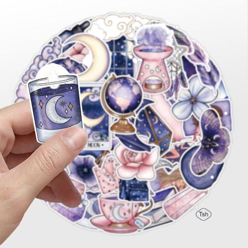 50PCS Midnight Magic-Moon Stickers Waterproof DIY Stickers