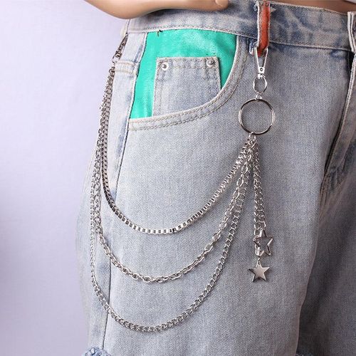 Rock Metal Jeans Trousers Chain Men Women Punk Key Chain Pentagram Pendant Wallet Keychain Hip-Hop