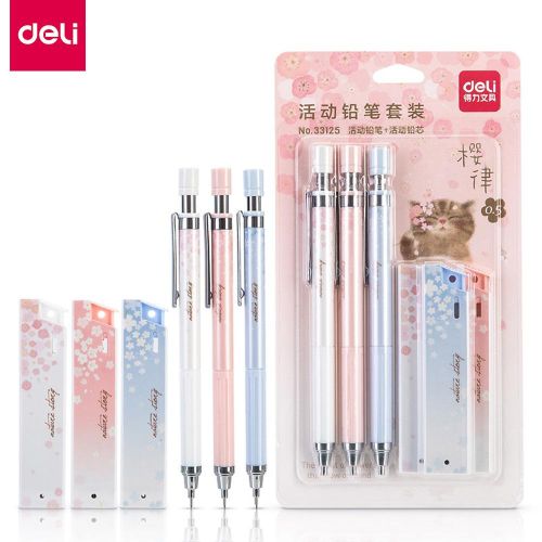 Deli Mechanical Pencil Set Automatic Drafting Pencil Includes 3 Pencils/3 Pack 0.5mm Lead Refills Drawing Pencil Refillable for Drafting/Sketching/Illustrations/Architecture 3-Count NO5116