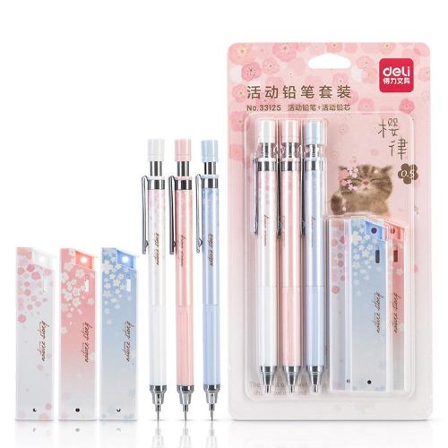 Deli Mechanical Pencil Set Automatic Drafting Pencil Includes 3 Pencils/3 Pack 0.5mm Lead Refills Drawing Pencil Refillable for Drafting/Sketching/Illustrations/Architecture 3-Count NO5116