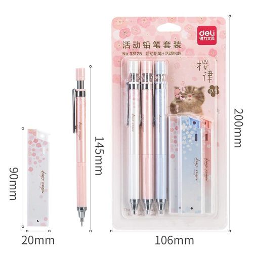 Deli Mechanical Pencil Set Automatic Drafting Pencil Includes 3 Pencils/3 Pack 0.5mm Lead Refills Drawing Pencil Refillable for Drafting/Sketching/Illustrations/Architecture 3-Count NO5116