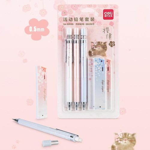 Deli Mechanical Pencil Set Automatic Drafting Pencil Includes 3 Pencils/3 Pack 0.5mm Lead Refills Drawing Pencil Refillable for Drafting/Sketching/Illustrations/Architecture 3-Count NO5116