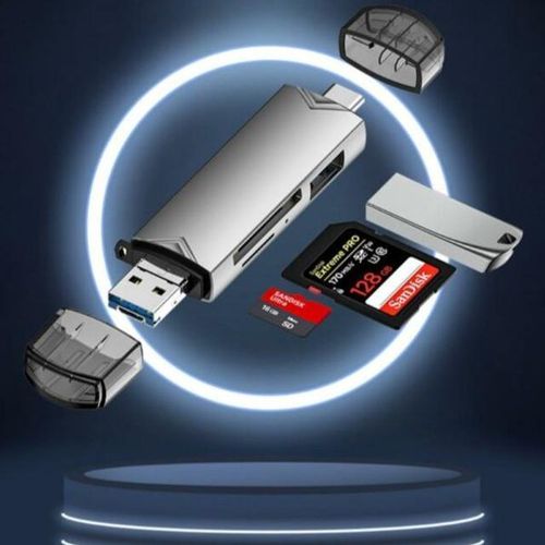 6 in 1 Multifunctional USB 3.0 Card Reader With Type c, type b And  TF Card Reader With inbuild usb hub