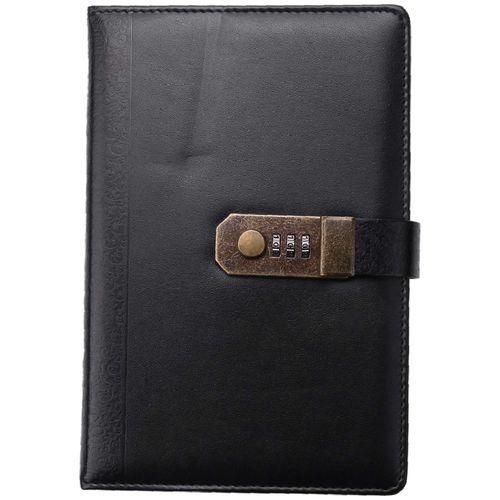 Black Diary With Lock Notebook A5 Vintage Lockable Paper PU