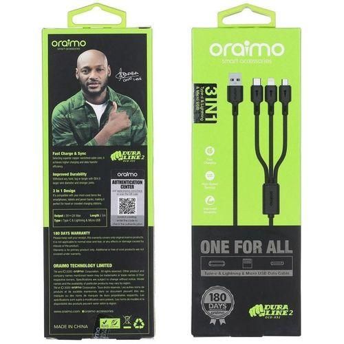 Oraimo 3in1 USB Type C,Lighting & Micro Fast USB Charging & Data Cable - Black