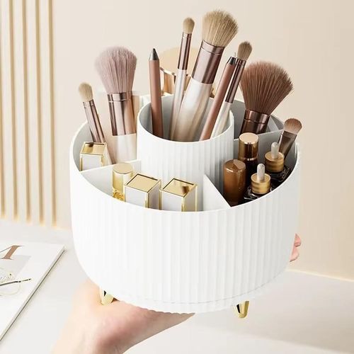 360 degree Rotating Makeup Storage Box Desktop Makeup Organizer Cosmetic Brush Holder Eyebrow Pencil Holder Jewelry Container