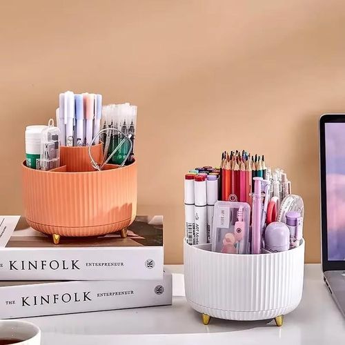 360 degree Rotating Makeup Storage Box Desktop Makeup Organizer Cosmetic Brush Holder Eyebrow Pencil Holder Jewelry Container