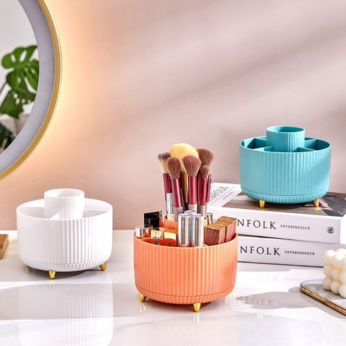 360 degree Rotating Makeup Storage Box Desktop Makeup Organizer Cosmetic Brush Holder Eyebrow Pencil Holder Jewelry Container