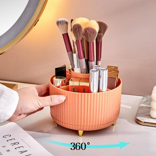 360 degree Rotating Makeup Storage Box Desktop Makeup Organizer Cosmetic Brush Holder Eyebrow Pencil Holder Jewelry Container