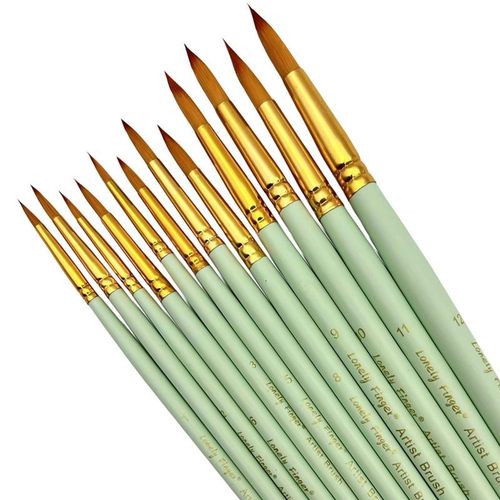 12pcs Professional -Pointed Tip Paint Brushes Set Soft Synthetic Nylon Tips Artist Paintbrushes For Watercolor Face Body