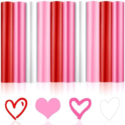 10 Sheets Heat Transfer Vinyl 12 x 10 Inches PU Red Pink White -on Vinyl for Valentine's Day Socks Bags Supplies