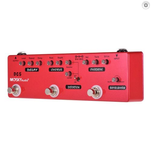 ? MOSKY DC5 6-in-1 Guitar Multi-Effects Pedal Delay + Chorus + Distortion + Overdrive + Booster + Buffer Full Metal Shell with True Bypass